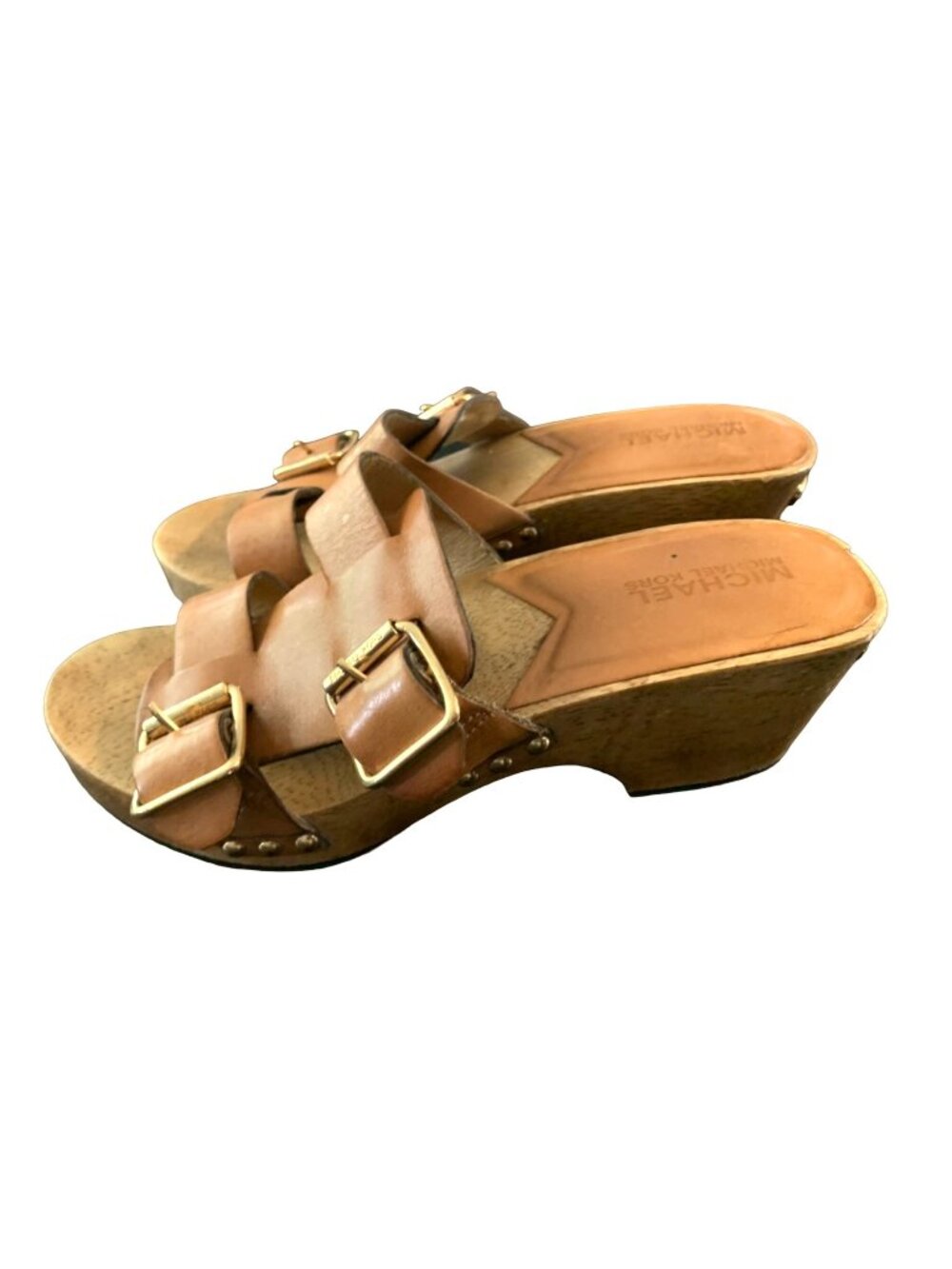 Michael Michael Kors Womens Size 7 M Wooden 2.5 in Heel Slide Slip On Sandals Sh